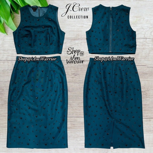 J.Crew Collection 2PC teal beaded crop top & pencil midi skirt *shop@iamwarrior - Picture 6 of 16